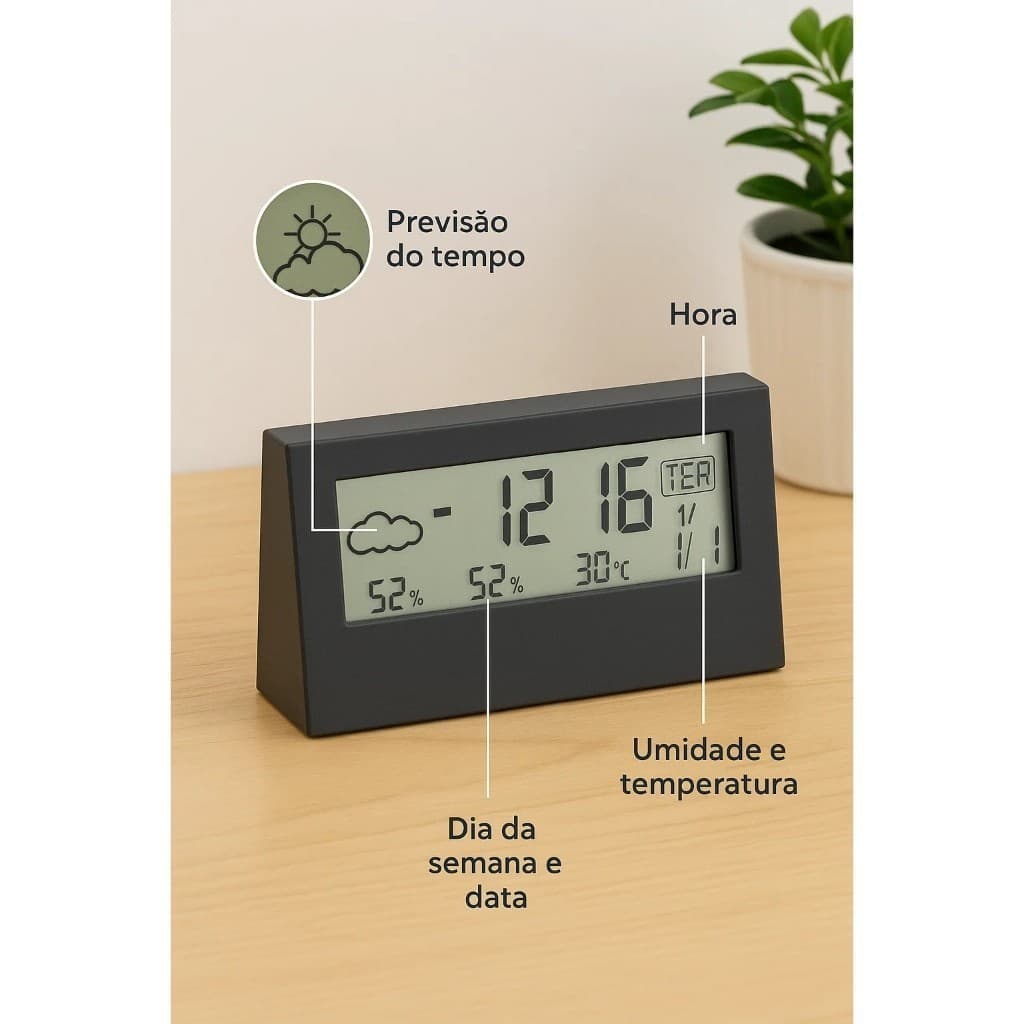 Relógio Despertador Digital de Mesa com Display LED e Alarmes