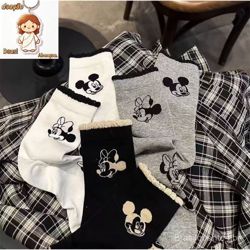 Ins Trendy Estilo Coreano Mickey Minnie Meias De Cano Médio Projetadas Fofas De Desenho Animado Mouse Primavera Outono ​