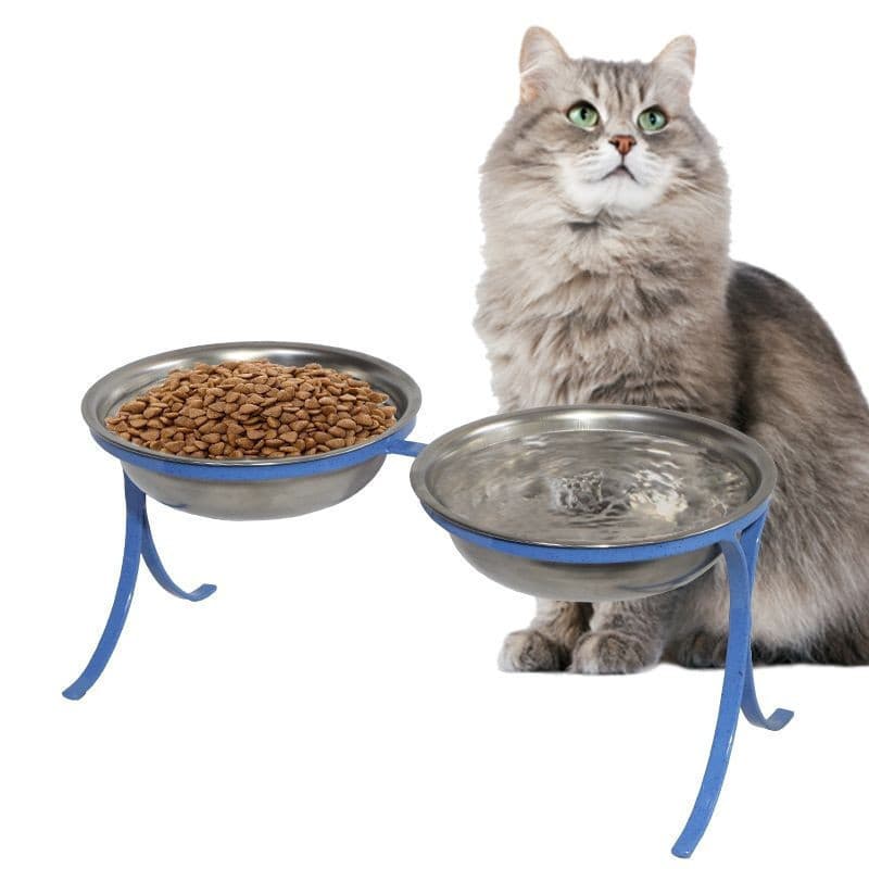 Comedouro Alto Duplo em INOX Pet para Gatos Ração Agua
