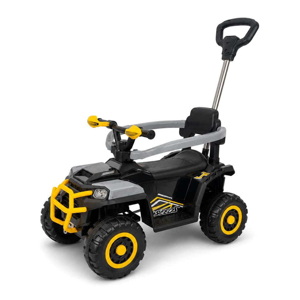 Carrinho de Passeio Elétrico Quadriciclo Infantil Cinza Músical Faról Led Empurrador Motoquinha