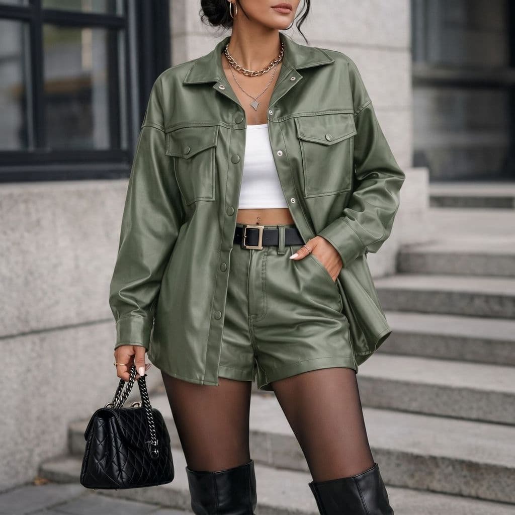 Jaqueta Feminina Couro Sintético Premium Blogueira Inverno