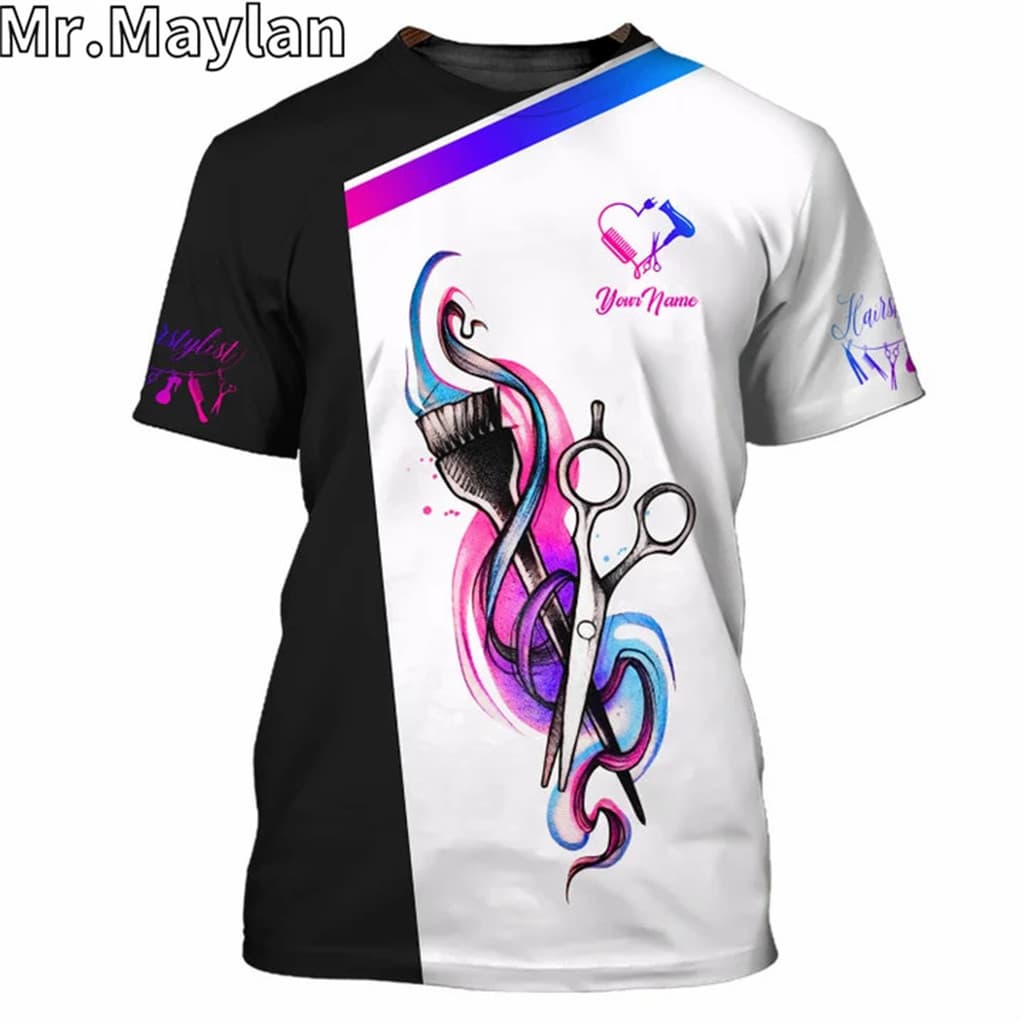 Verão personalizado camiseta 3D impresso camiseta masculina mulher uniforme de salão preto camiseta verão Unisex