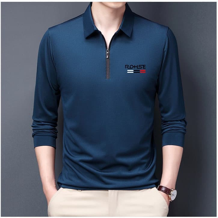 【Confortável e Casual】Men's Casual Long Sleeve T-Shirt with Zipper Collar for Office/Outdoor/Everyday Wear | Camiseta Ma
