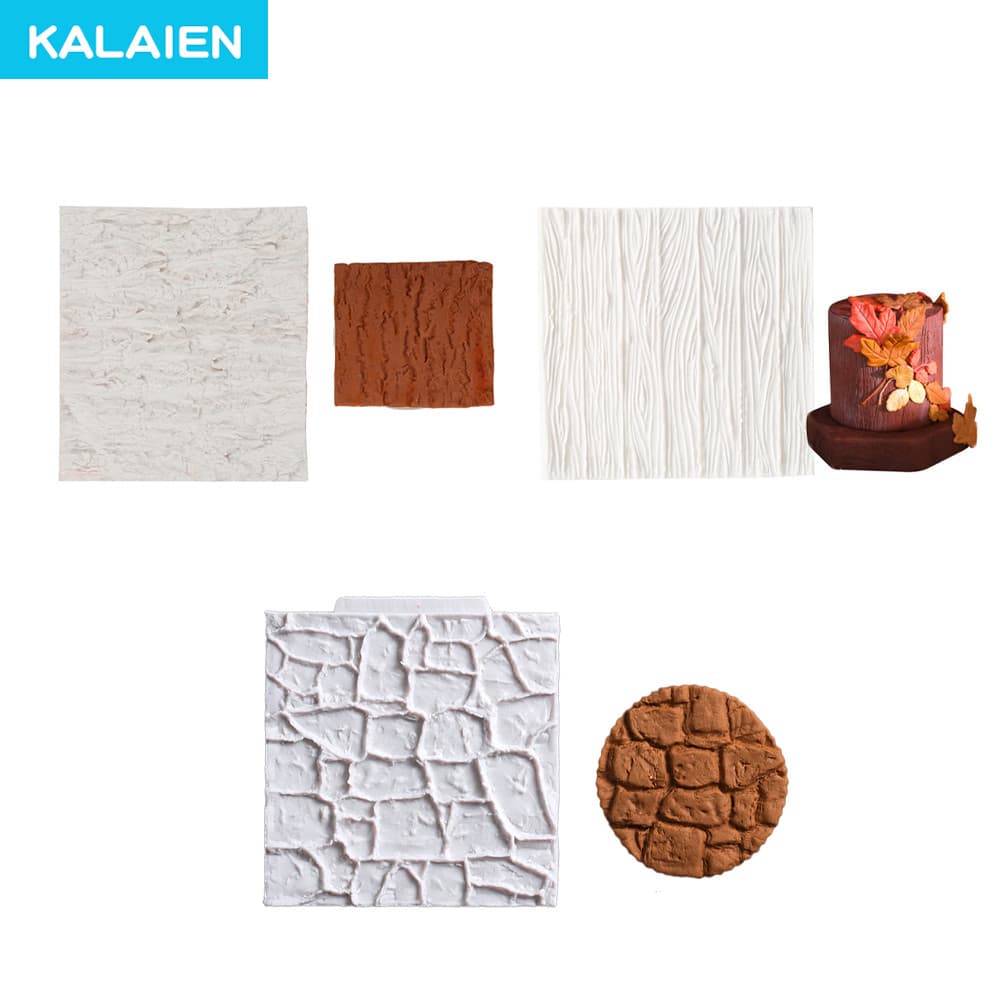 Molde de Silicone KALAIEN com 3 Padrões de Textura de Casca de Árvore para Decoração de Bolos, Doces, Cupcakes e Artesan