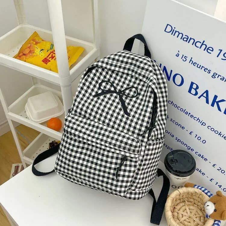 [SJB] Mochila escolar japonesa fofa para estudantes do ensino médio, mochila escolar xadrez fresca para estudantes unive