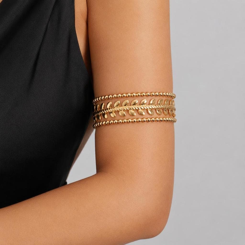 Bracelete de Braço Feminino Dourado Ajustável Estilo Boho Pulseira Aberta Metal Fashion