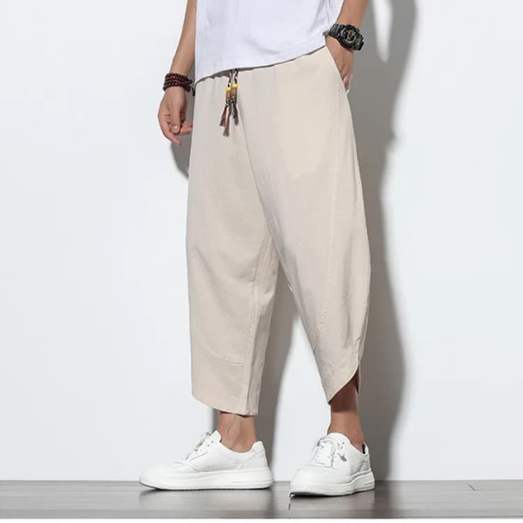 【Conforto Máximo】[Leves e Frescas] Calças Masculinas/Seda Gelada/Verão/7/8/Estilo Chinês
