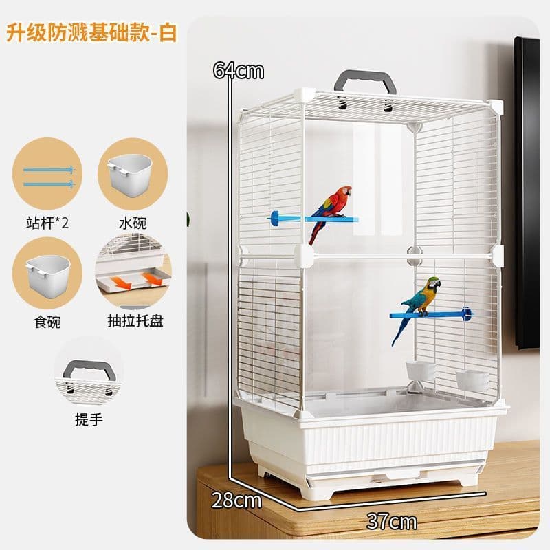 Novo estilo gaiola doméstica grande pele de tigre cacatua à prova de respingos transparente pequeno desenho sobrancelha