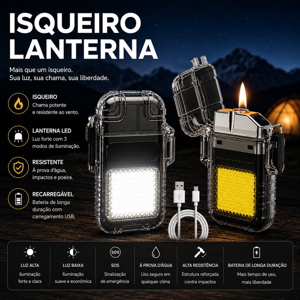 Acendedor Isqueiro Eletrônico Recarregável Usb Prova Dágua