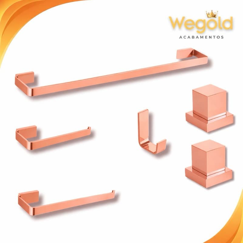 Kit Quadrado Rose 4 Peças + 2 Acabamento para Registro Padrão Deca RoseGold Brilhoso