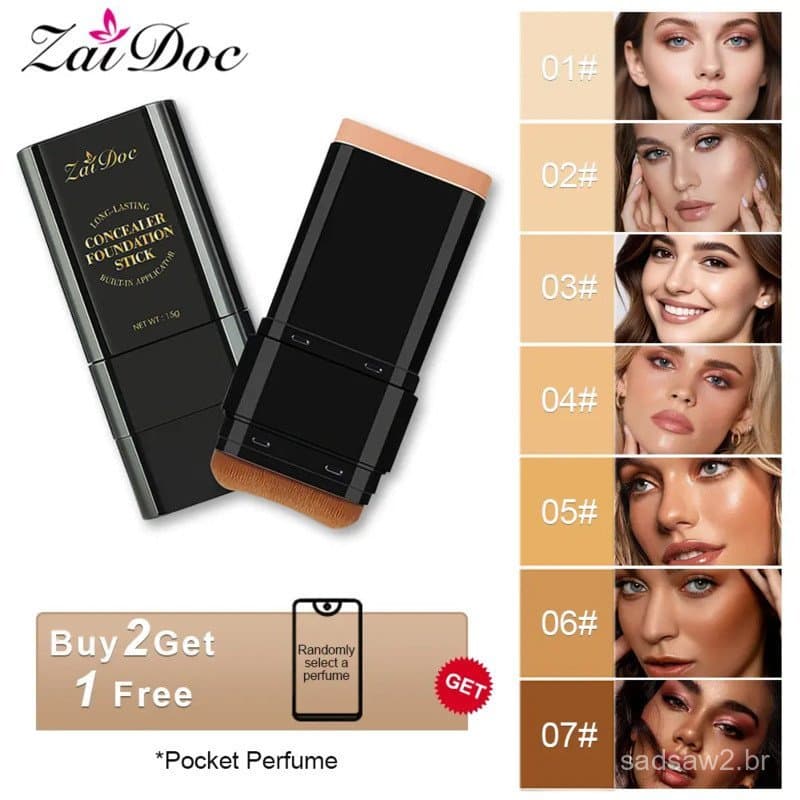 Zaidoc7-colorDual-EndedConcealerFoundationStick, 2 em 1, Base e Corretivo de Longa Duração com Pincel, Cobertura Total p