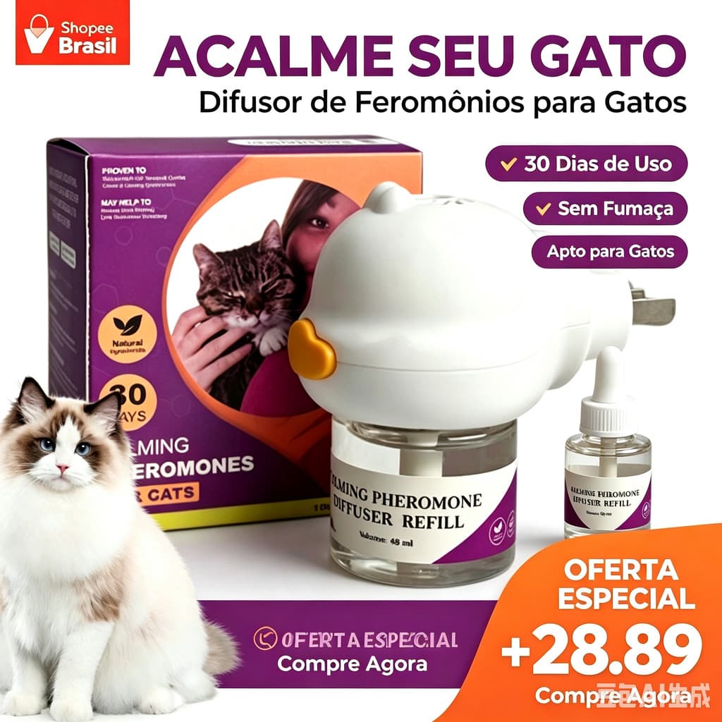 Kit Difusor Plug-In Feromônio Calmante 48ml Para Gatos Reduz Ansiedade Alivia Estresse Relaxante Eficaz para Felinos