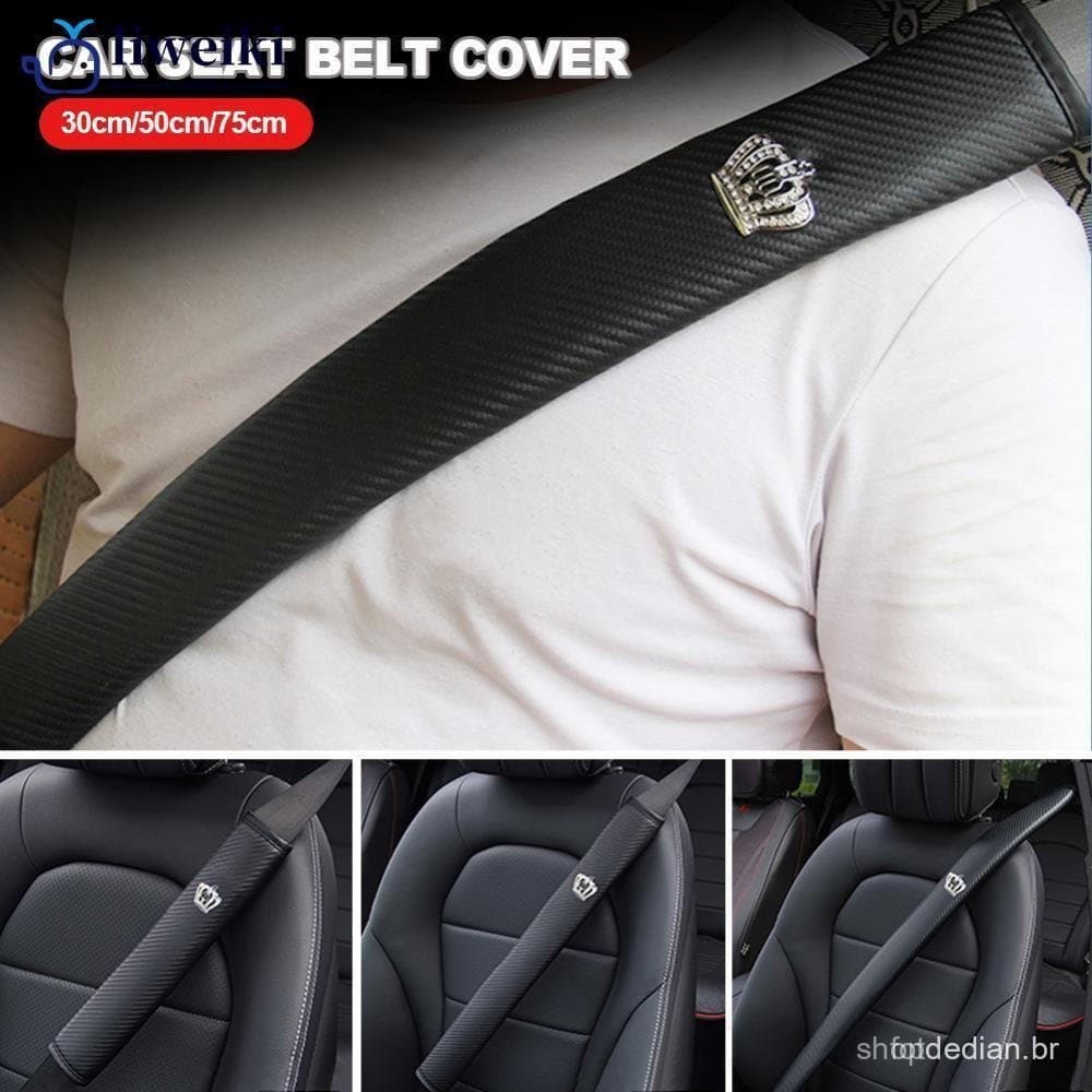 LIWEIKI 30/50/75cm Couro De Fibra Carbono Cinto De Segurança Do Carro Capa Ombro Estilo Interior Acessórios Com Coroa De