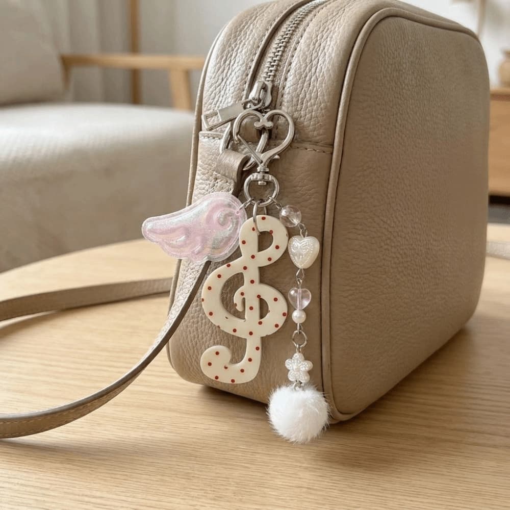 Chaveiro De Nota Musical , Pingente De Bolsa Ita Com Padrão De Bolinhas Em Formato De Estrela , Porta-Chaves Criativo De
