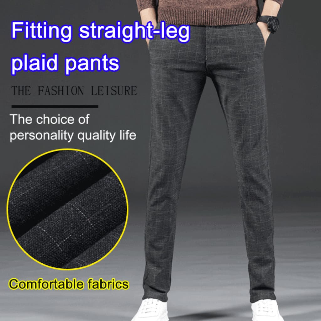 [Design Atemporal] Slim Straight Fit Men's Checkered Trousers/Calças Masculinas Casuais/Moda para Jovens