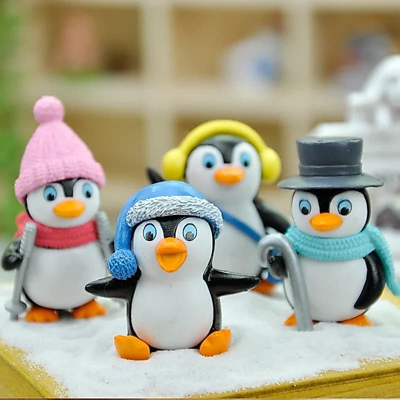 4 Pçs Conjunto Mini Ornamento Roupas De Inverno Pinguim Bowler Chapéu Micro Paisagem Dos Desenhos Animados Ornamentos An