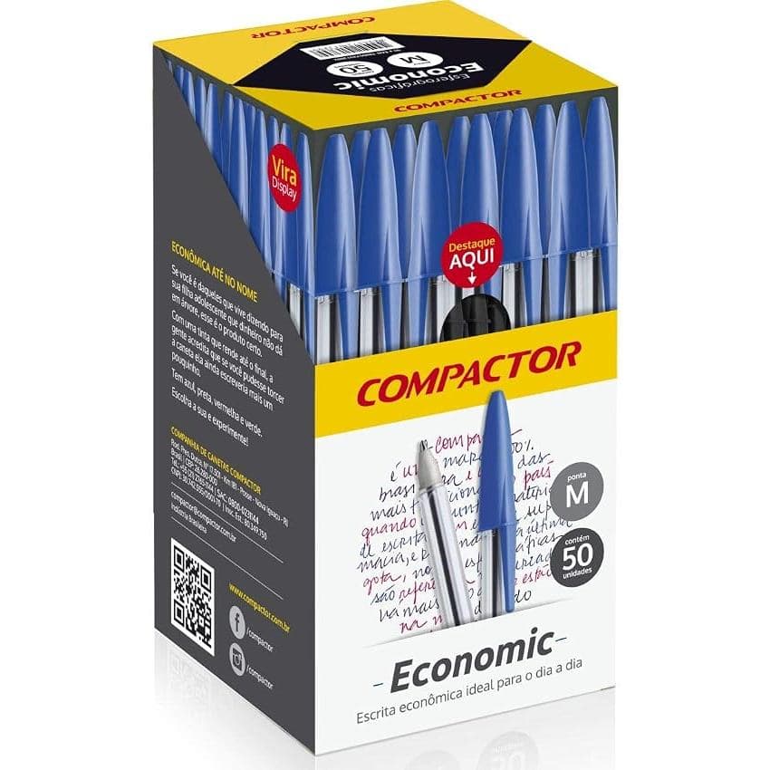 CAIXA COM 50 CANETAS COMPACTOR ECONOMIC AZUL