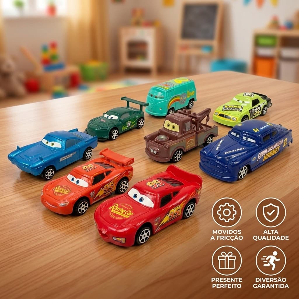 Kit 8 Carrinhos Fricção Filme Carros 3 Relampago Mcqueen