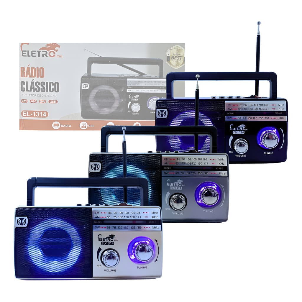 Rádio Retro Bluetooth 5.3 LED RGB Antena AM/FM - Eletromex