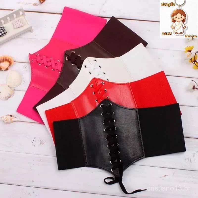 Cinto Corselet Corset de Elástico com Velcro Efeito Cintura Fina Espartilho Moda Alternativa
