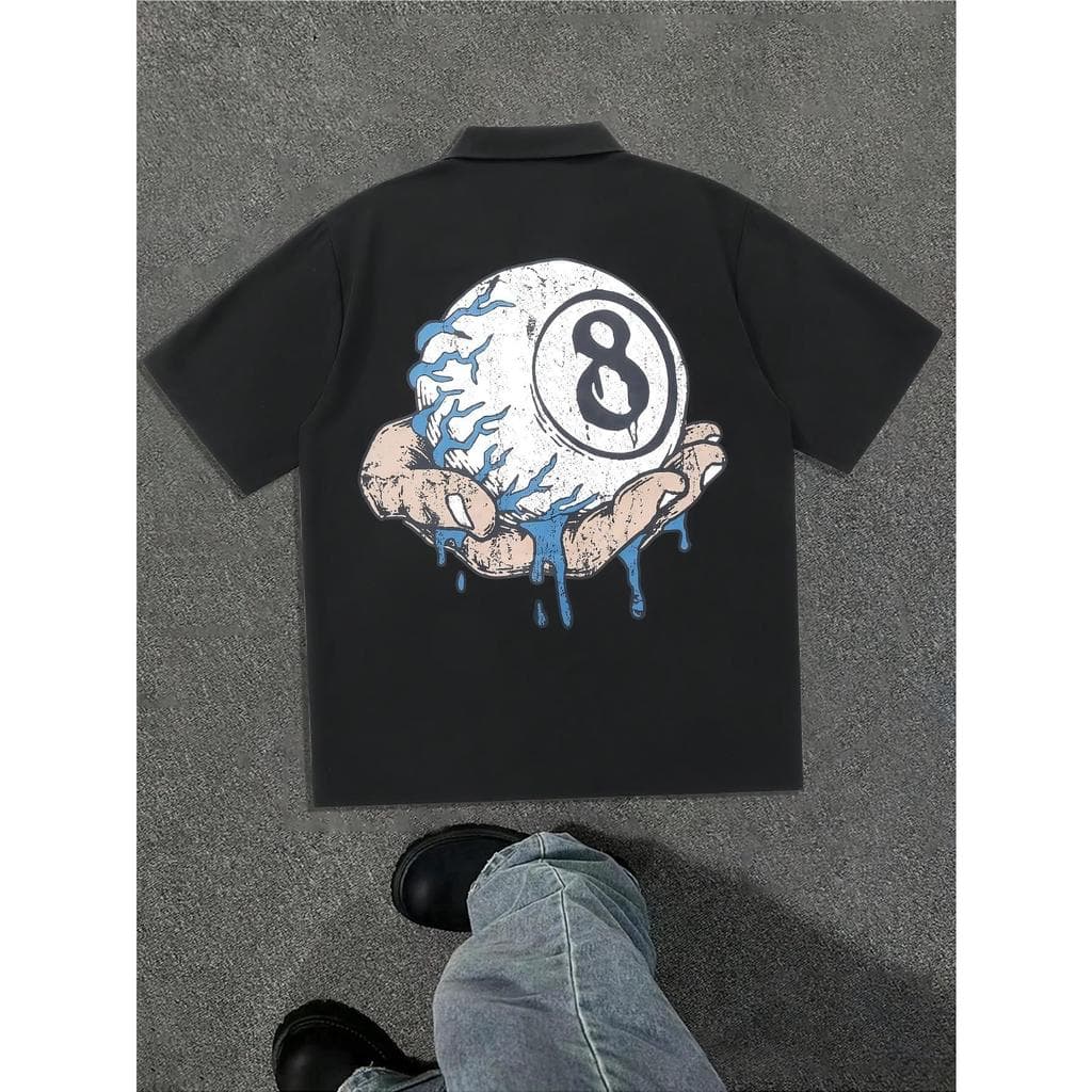 Camisa Polo Masculina de Verão Manga Curta, Camisa Casual da Moda, Mãos Segurando Design Rachado, Estampa Casual, Design