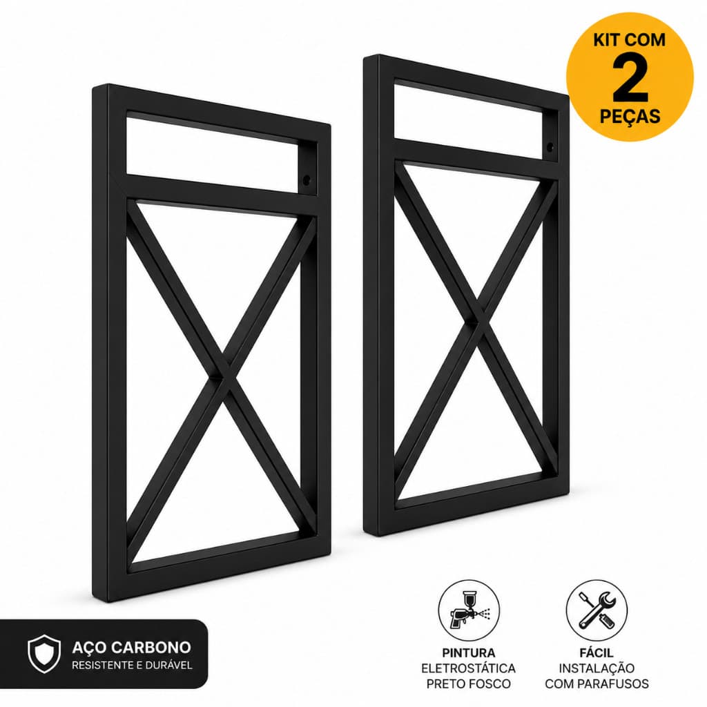 Suporte Industrial Para Prateleira Kit 2 Peças Preto Nicho Decorativo