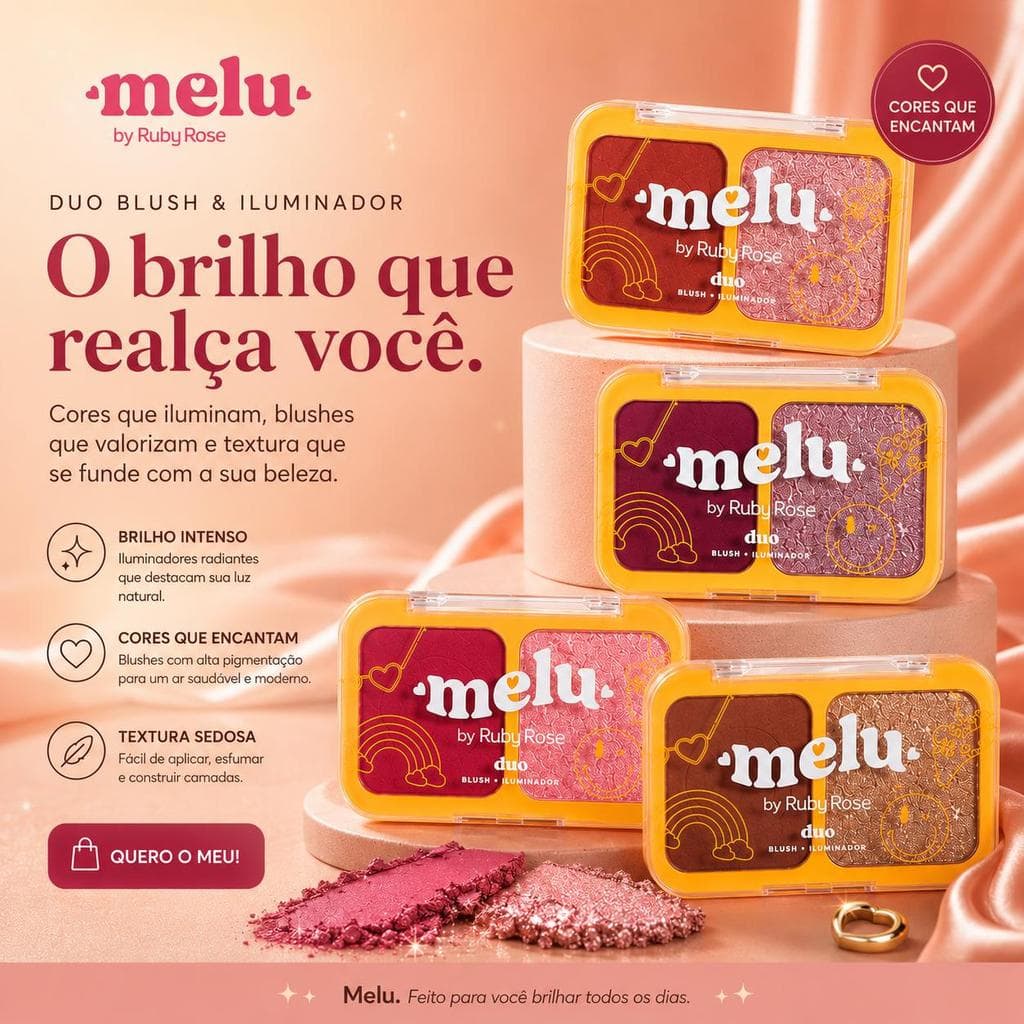 Melu Duo Blush e Iluminador Marmorizado Cream Famoso com Blush de Alta Pigmentação