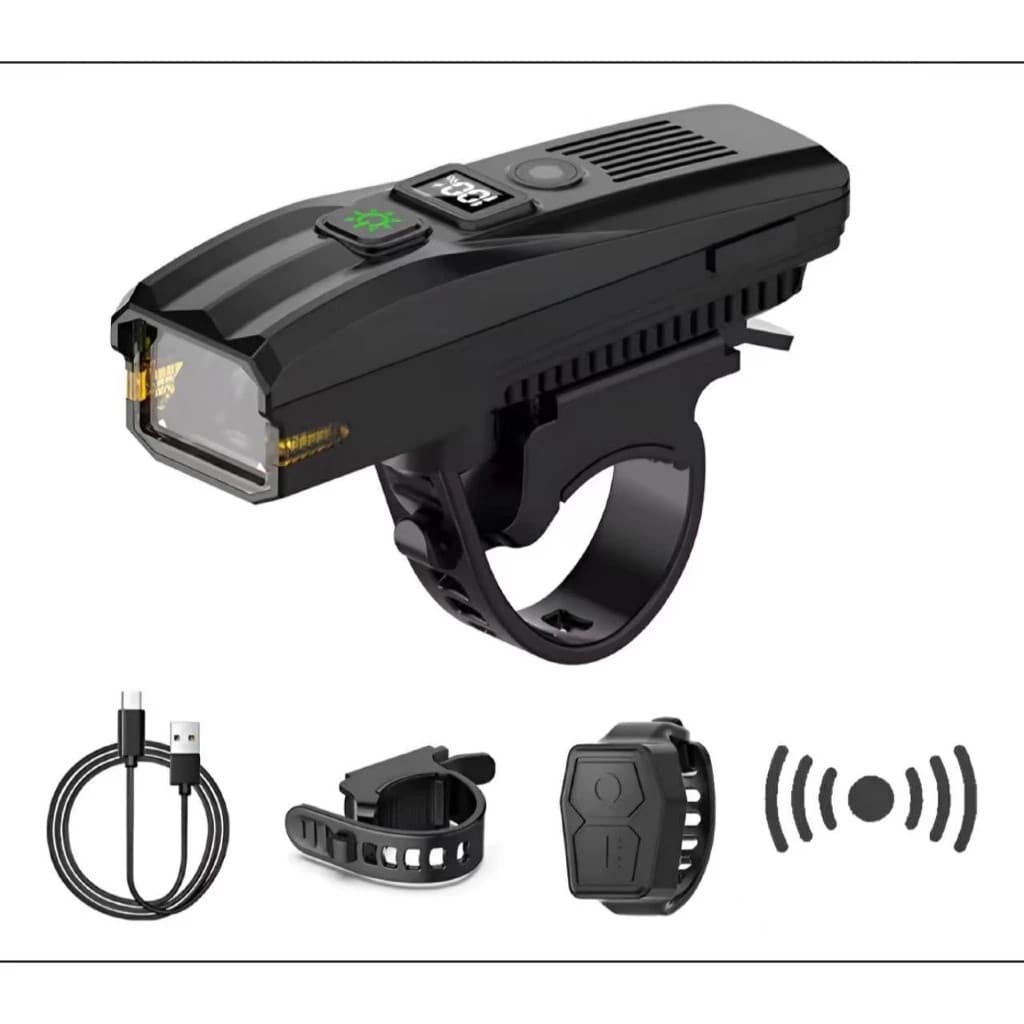 Farol Bike Buzina USB Controle Remoto S/ Fio Medidor Digital
