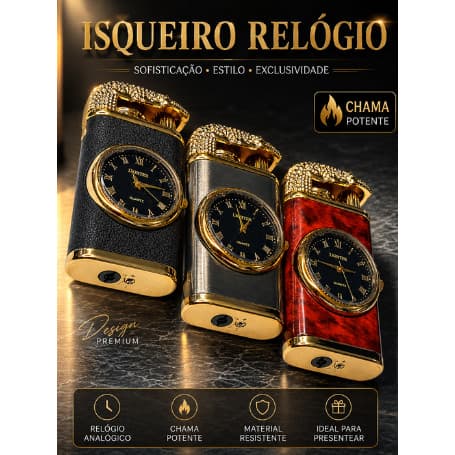 Acendedor de jacaré com Relógio Descarregado（sem gas）  chama dupla Luxo
