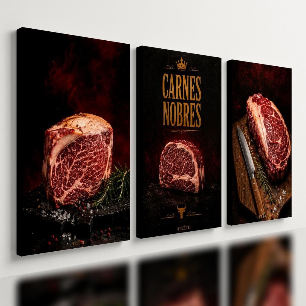 Kit3 Quadro Decorativo Açougue Cortes de Carne Frigorifico E3