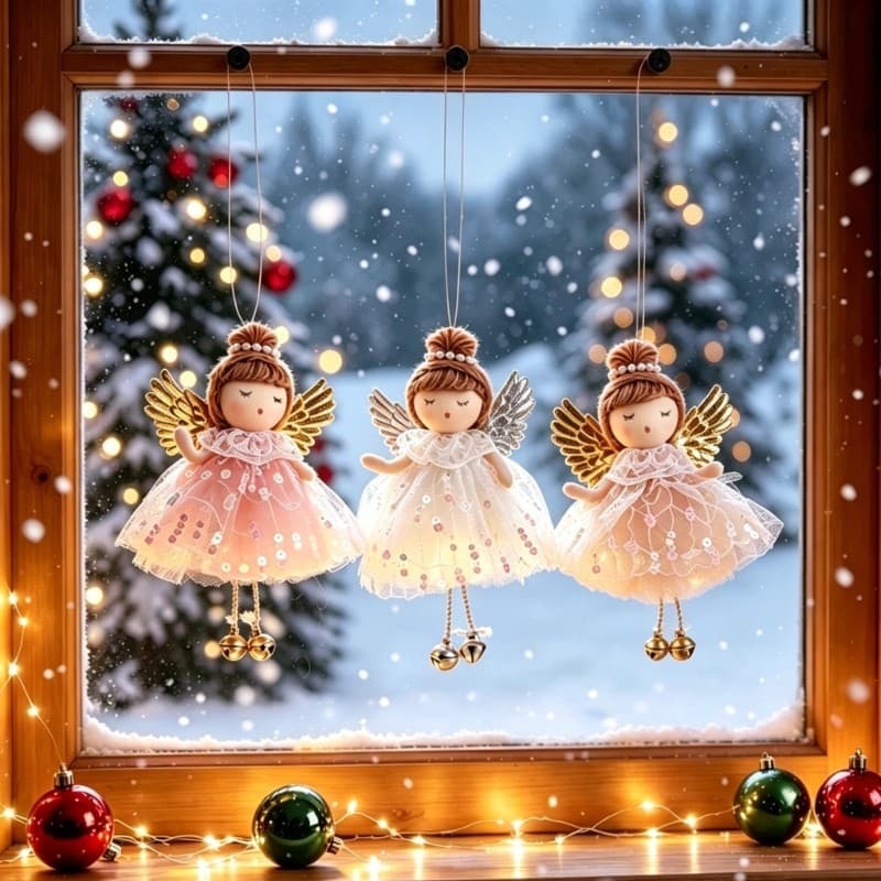 Ornamento De Suspensão De Anjo De Natal YU Com Saia Transparente Texturizada E Alça De Exibição Para Janela De Árvore De
