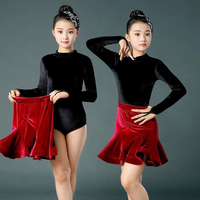 [YCF] Novo estilo de tecido de lã plana para crianças fantasia de Performance de manga comprida para dança latina