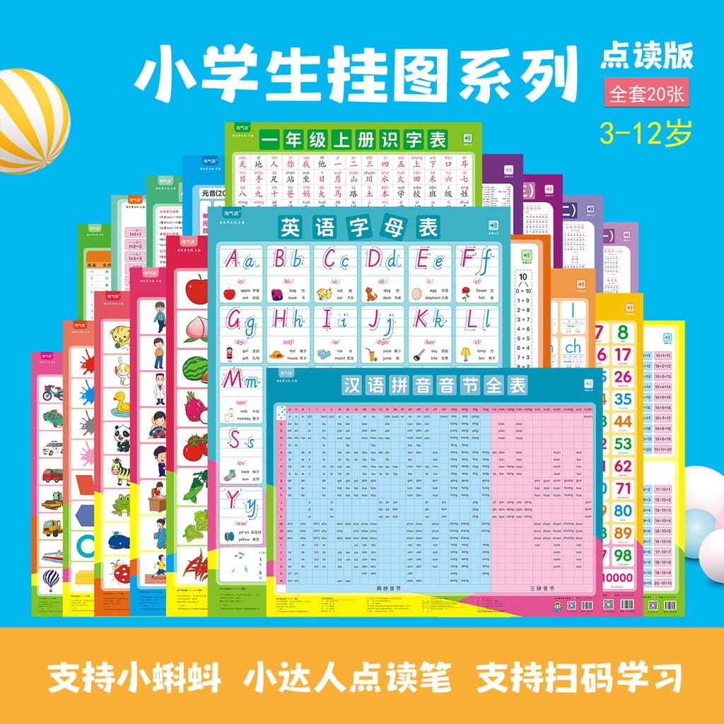 [Estoque pronto] Alunos do ensino fundamental Série de gráficos de parede Pequeno Link Educação infantil Cognitivo Chinê
