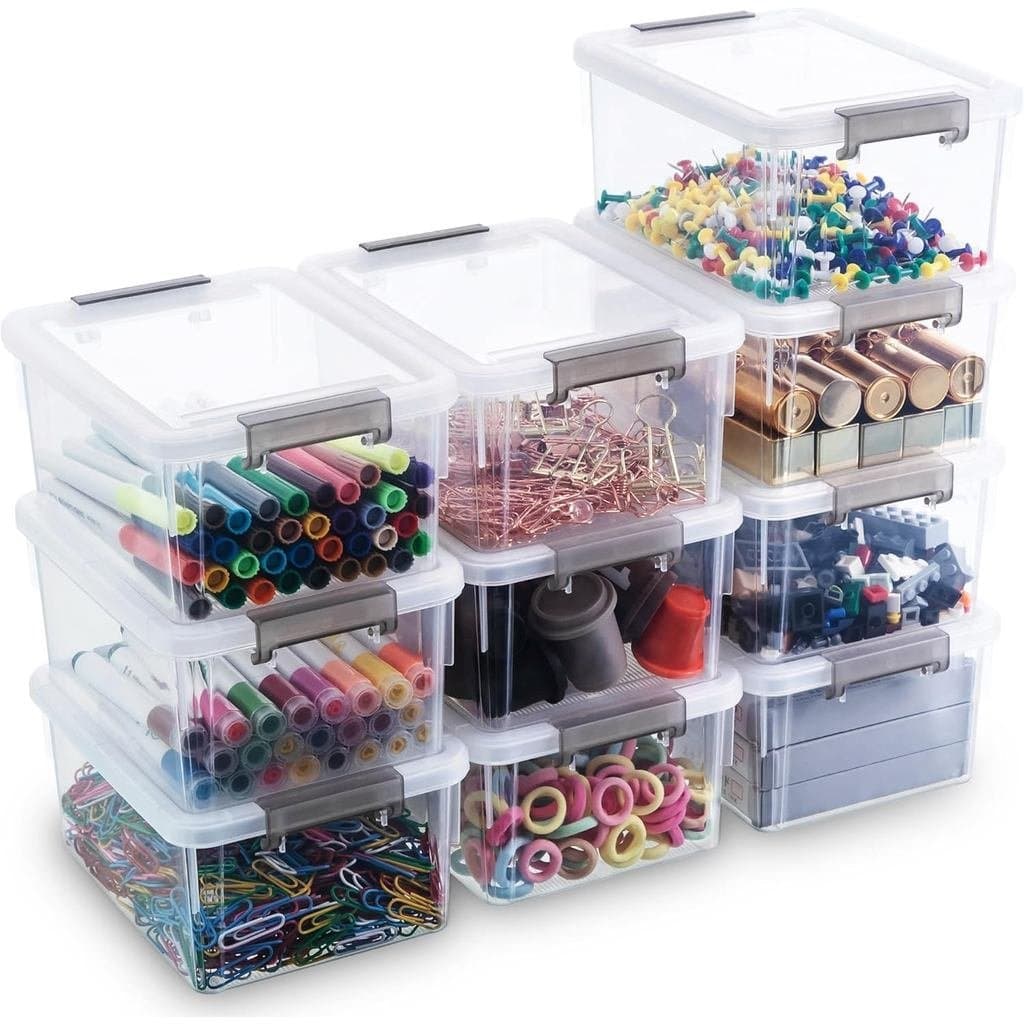 Citylife 1.3 QT Pacote com 10 Caixas de Armazenamento Pequenas de Plástico, Recipientes Empilháveis com Tampas para Orga