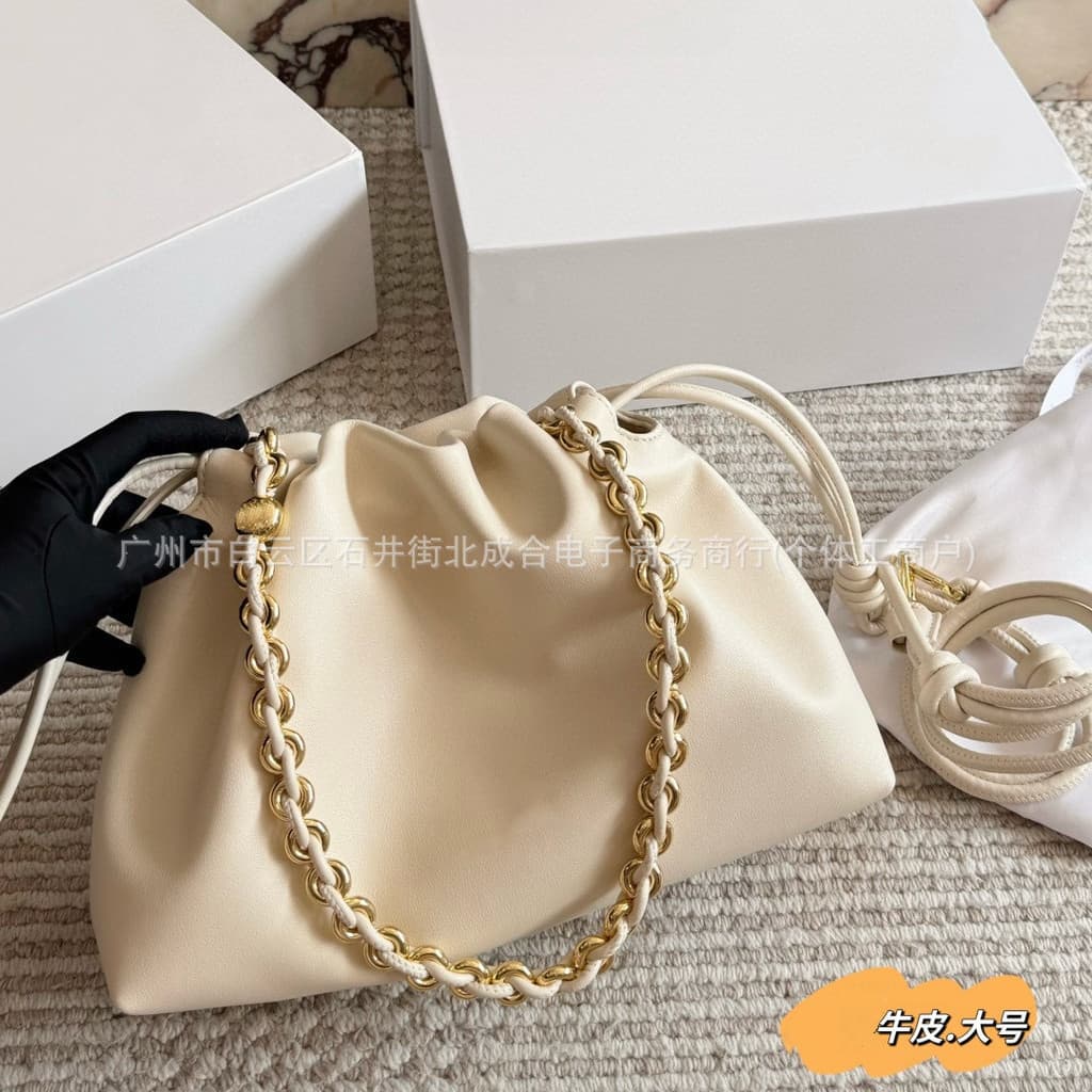 Bolsa de ombro feminina com corrente de couro genuíno, bolsa de ombro elegante de alta qualidade transfronteiriça Yunluo