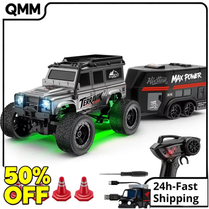 1 : 64 Carro RC De Escalada Off-road Com Modelo De Reboque Mini Veículo De Deriva De Mesa Menino Presente De Aniversário