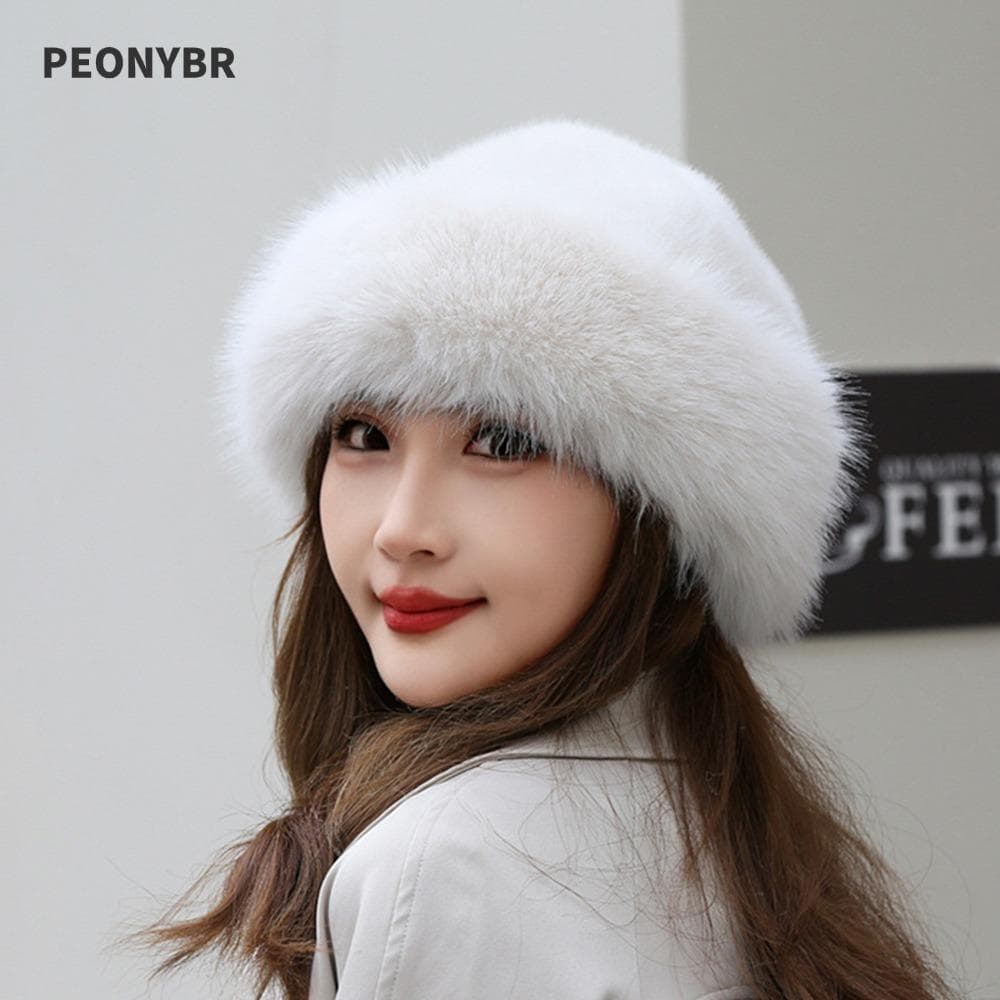 PEONYHOME Chapéu De Pele Sintética , Boné Quente Para Proteção De Ouvido De Cabeça De Cor Sólida , Inverno Sólido