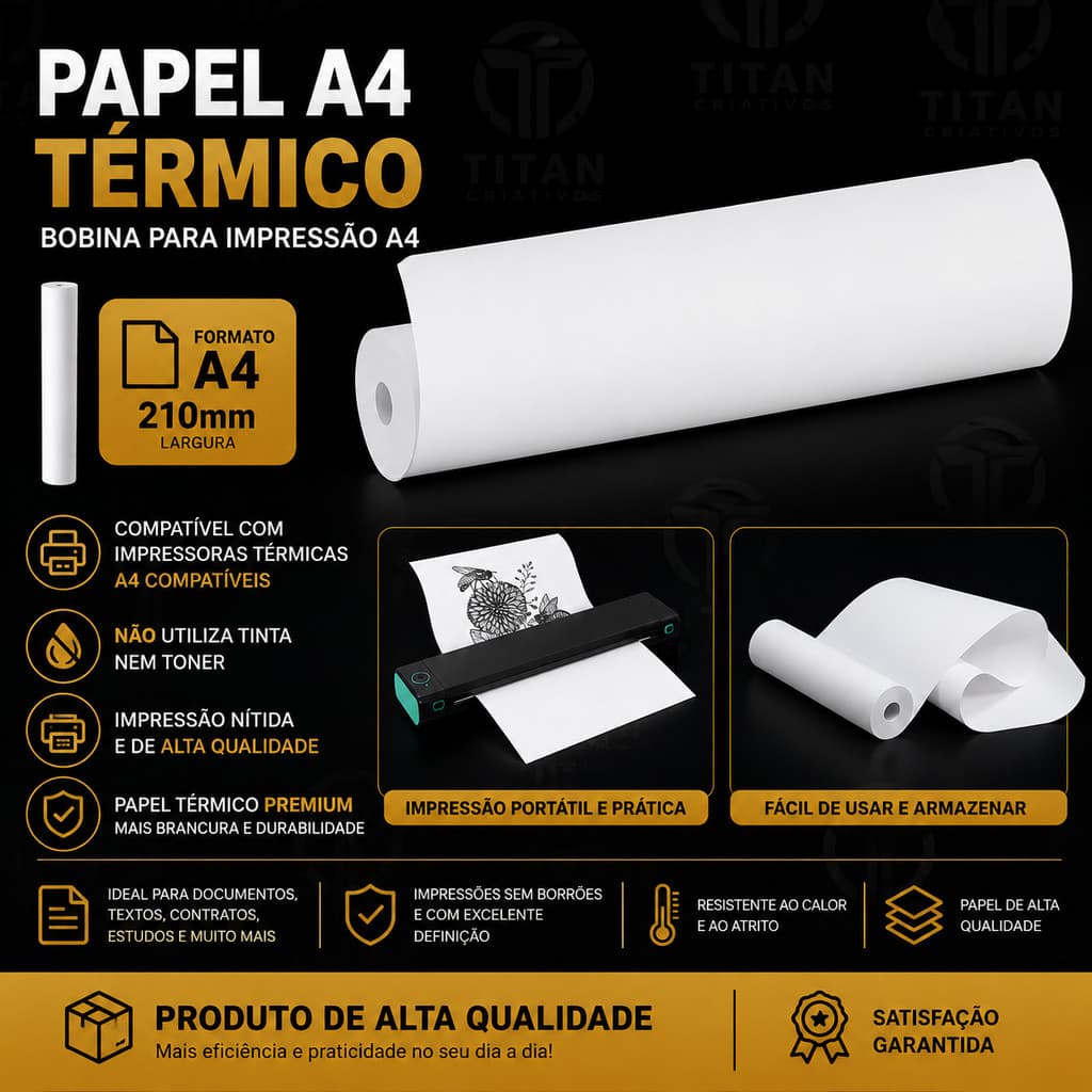 Bobina Papel Térmico A4 Impressora Térmica Bluetooth