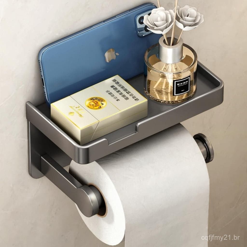 Suporte para Papel Higiênico VOLDRA com Prateleira para Telefone, Suporte para Rolo de Papel Higiênico Autoadesivo ou co