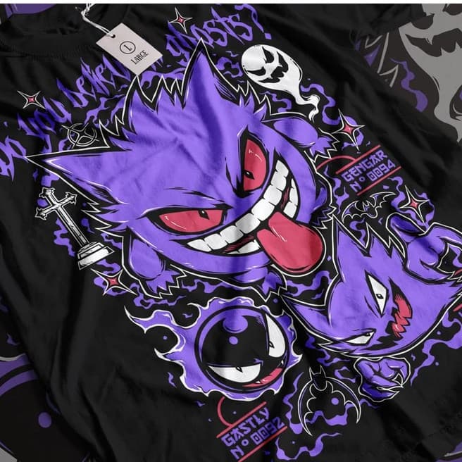 Camiseta de algodão premium com um engraçado Fantasma Gengar do Japão, unissex, gola redonda, tamanho grande