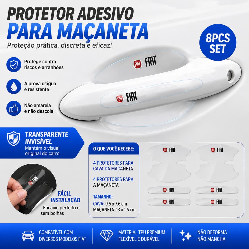 8 Peças Adesivos Protetores De Maçaneta De Porta De Carro Transparentes Para Fiat 500 Panda Tipo Punto Bravo Mobi Uno Pa