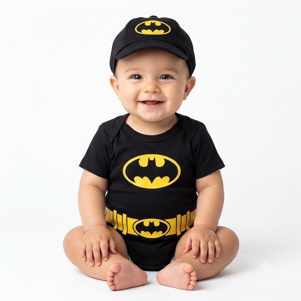 Body Bebê Batman Mesversário Com Boina Fantasia Temática Algodão