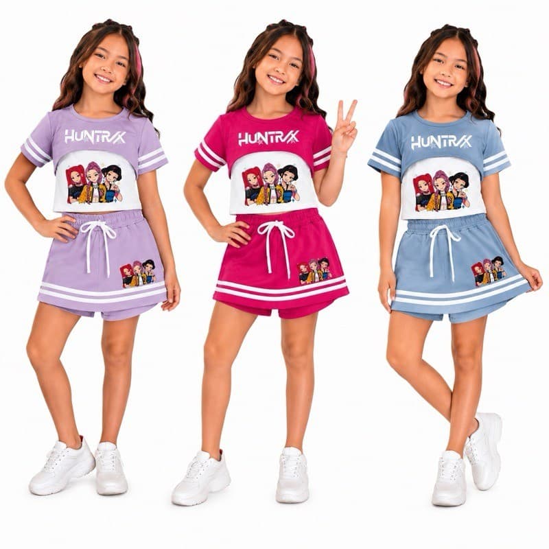 Conjunto Huntrix Infantil Menina K-pop 3 Peças Cropped