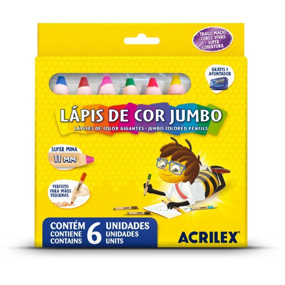 Lapis de COR Jumbo 6 Cores C/APONTADOR Mina 11MM PCT.C/06
