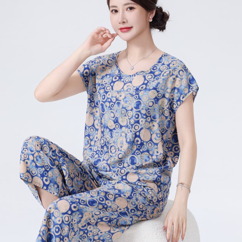 Solto mãe algodão seda tamanho grande pijamas feminino novo estilo pode usar fora Homewear sem mangas terno de meia-idad