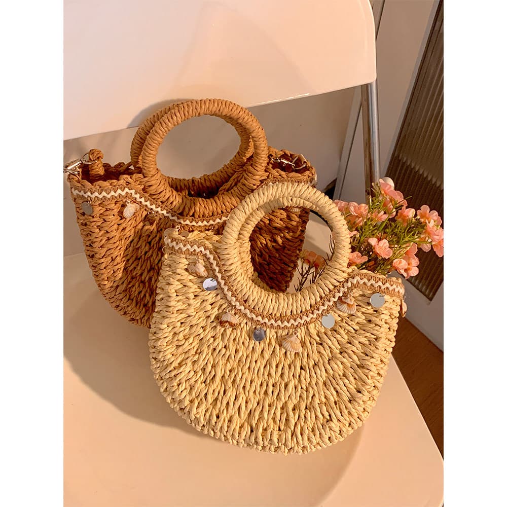 Bolsa de palha francesa feminina 2025 novo estilo verão tecido bolsa de ombro lazer férias praia bolsa mensageiro portát
