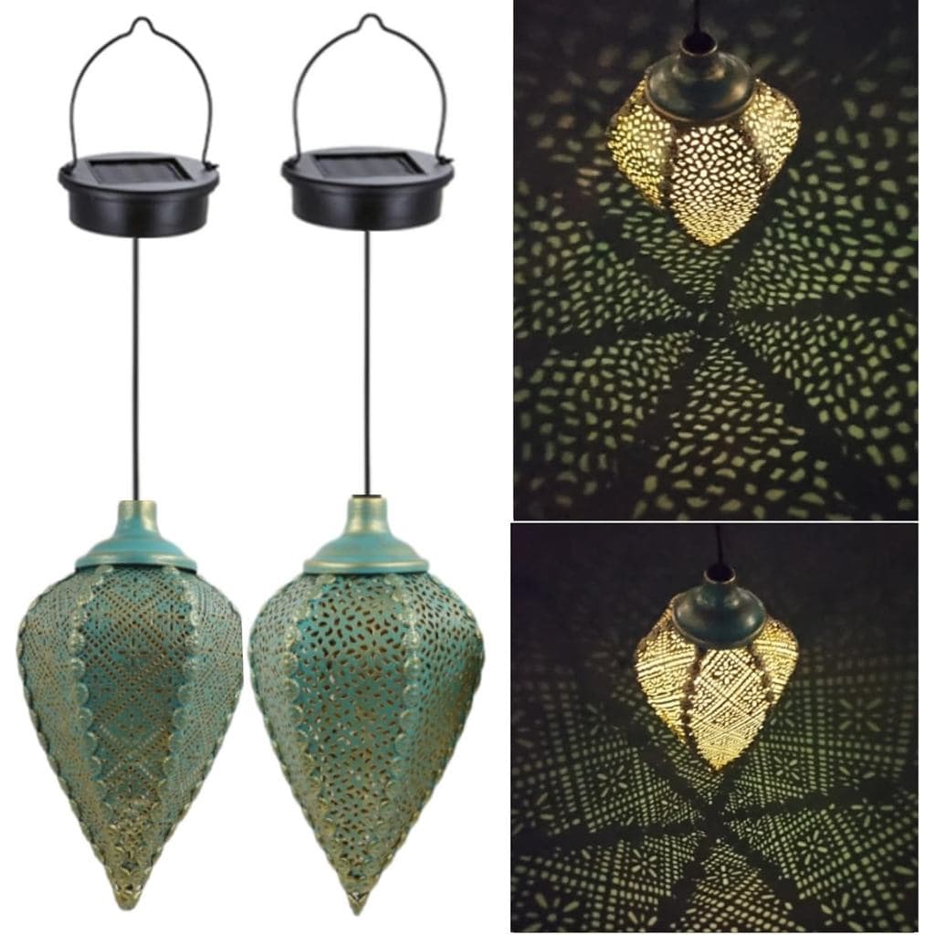 Lanternas Solares para Exterior - Luzes Suspensas, Conjunto de 2 Lanternas Decorativas Recarregáveis Estilo Marroquino p