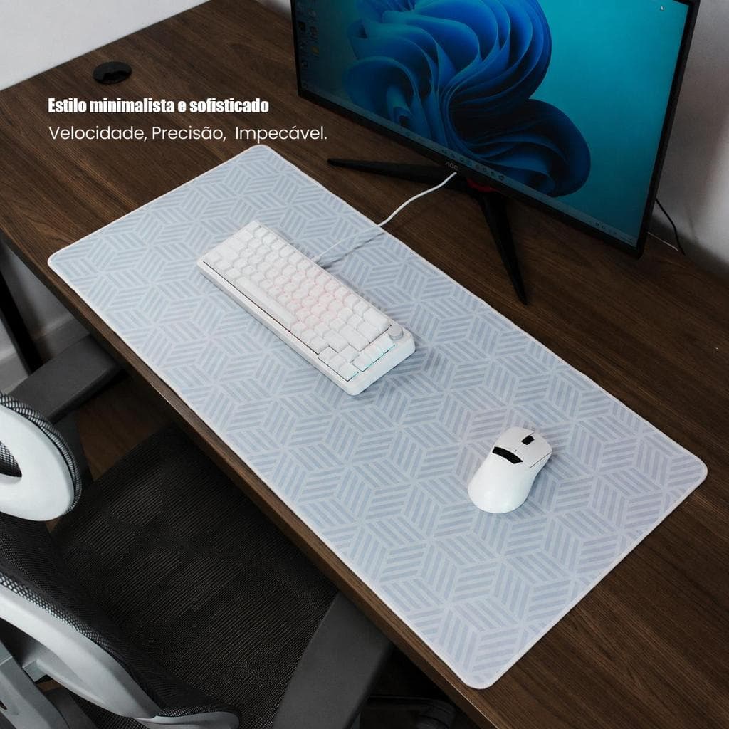 Mouse Pad Gamer XL 80x30cm Branco Preto Desk Mat Antiderrapante Alta Velocidade Deslizamento Suave com Borda Costurada