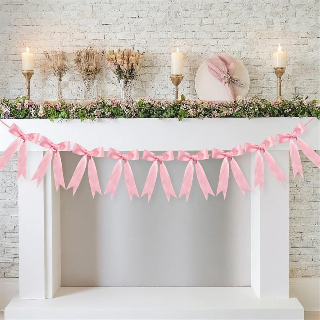Guirlanda de Laços Rosa para Decorações de Aniversário Coquette, Chá de Bebê de Meninas, Decoração de Festa com Laços Ro