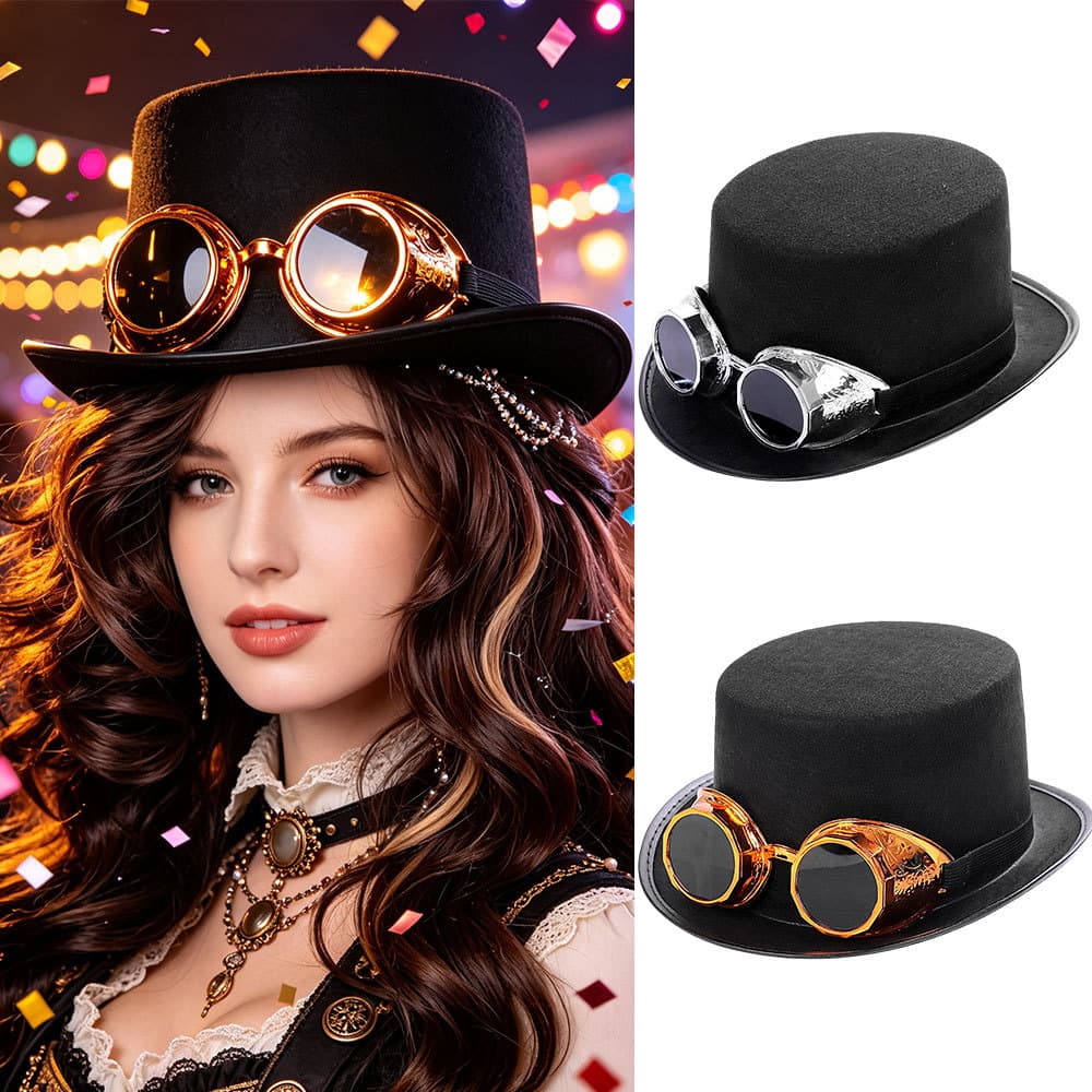Gótico Steampunk Mágico Cartola Com Óculos Estilo Vintage Cosplay Palco Festa Traje Headwear